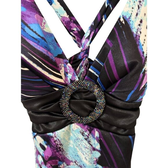 XOXO Womens Multicolor Maxi Dress Formal Gown Purple Black Medium - Picture 1 of 16